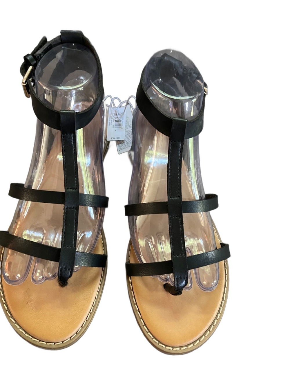 Old Navy Black T-Strap Sandals with Tan Footbed